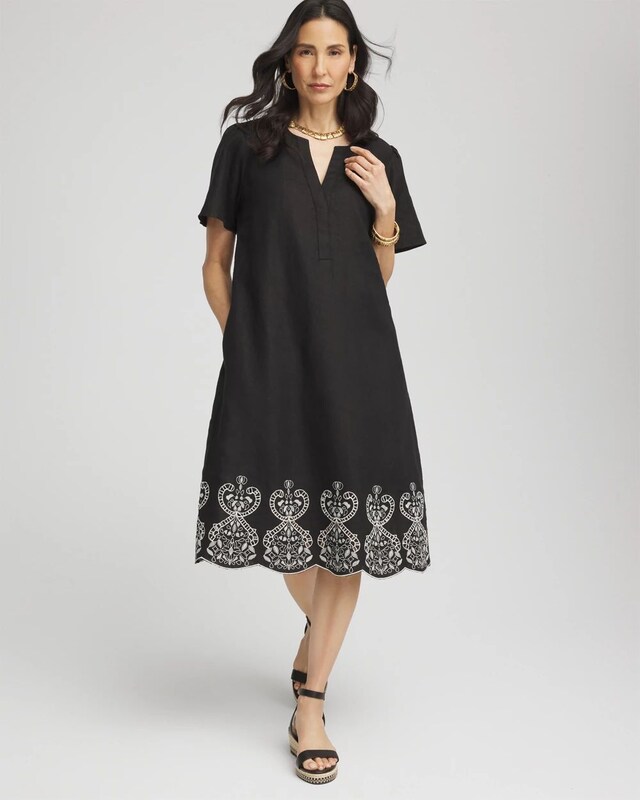 Embroidered Linen Flutter-Sleeve Dress - image 2